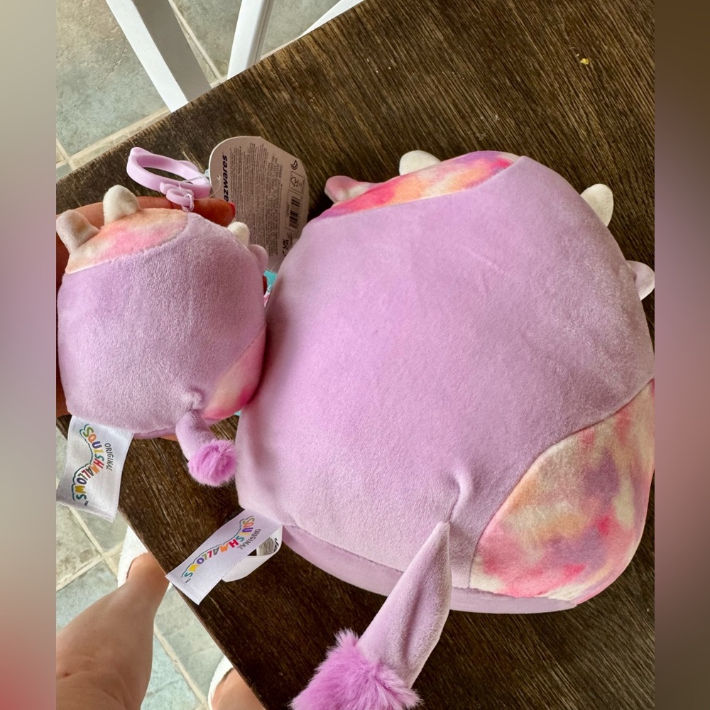 Set Of 2 Squishmallows Suri the Sunset Cow First to Market 3” & 8” Purple Pink - Picture 2 of 2